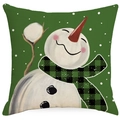 Funda de cojín navideña con diseño de muñeco de nieve sobre fondo verde con lunares - Muñeco de nieve