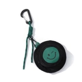 Mini round black coin purse with green winking smile face and braided lanyard - Black Smile Hook Type