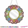 Detail of DIY Mandala diamond painting mirror kit with colorful gems and tools - Classic Mandala