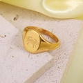 18K gold plated stainless steel signet ring featuring an engraved Cancer zodiac pattern - US 6 / Cancer