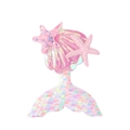 Sparkly pink mermaid tail hair clip with sequin scales and glittery starfish decor - Pink Silver Holographic/04