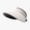 Beige open top sun hat with wide black-lined brim and side logo embroidery - Beige
