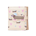 Cartera de tres pliegues en cuero PU crema con lindo estampado de teckel y parche 3D - Cachorro Salchicha (Beige)