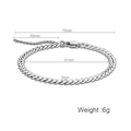 Detail view of silver Cuban chain bracelet showing exact dimensions and 5mm width - Steel Color Lobster Clasp Bracelet