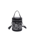 Borsa a secchiello bicolore bianco e nero con motivo vintage e zip in metallo argento - Nero e Grigio