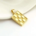 Macro view of a 18k gold plated rectangular pendant featuring a checkered pattern - Gold Plated Copper