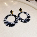 Chic round drop earrings featuring bold black and white leopard print and gold hardware - Gold Gray (48#)