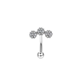 Surgical steel eyebrow piercing featuring three sparkling clear zircon heart stones - Three Clear Gems Style