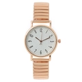 Fashion women's quartz watch with gold elastic metal band and white textured dial - Gold