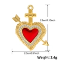 Gold-plated red enamel heart pendant with cross and zircon accents, 2.8cm high - A0044 Arrow Through Heart