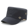 Black canvas cadet cap with metallic shield emblem and breathable side eyelets - Adjustable / Navy Blue