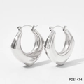 Polished silver stainless steel hollow U-shaped drop earrings with a reflective finish - Bright Horseshoe (PDE1474)