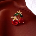 Spilla a ciliegia placcata oro 18k con pietre rosse, smalto e dettaglio ape di perla - Spilla 62# - Rosso - Oro