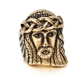 Retro bronze gold Jesus relief ring with vintage distressed finish for men - US 6 / Jesus Portrait Relief Gold (KR39455-OT)