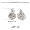 Macro detail of copper rose charm dimensions 19x12mm with 1.2g weight specification - Silver Cutout Rose Charm