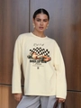 Γυναικείο κρεμ φούτερ με στάμπα F1 racing και το σλόγκαν Risk it all - S / Βερικοκί