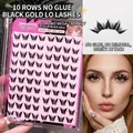 Self-adhesive black gold lolita false eyelashes 10 rows pack for natural volume look - 10 Rows Glue-free Black Gold Lolita