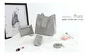 Gray lychee grain faux leather 4-piece handbag set including tote and clutch bag - Gray