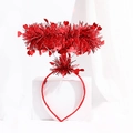 Valentine red heart headband with feathers and sequins on a white display pedestal - Red Feather Heart Sequin Headband (No. 20)