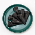 30pcs black waffle ice cream cones set, 6cm length and 2.5cm diameter on ceramic plate - Black Cocoa Mini Wafer Cones (30 Pcs)