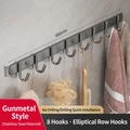 Gunmetal stainless steel wall rack with 8 hooks in 600mm length for bathroom storage - 8 Hooks - Gun Grey