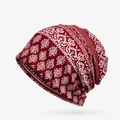 Deep red beanie with white paisley pattern and bohemian ethnic style for women - Wine Red Paisley Floral