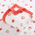 Soft 6-layer cotton gauze baby swaddle blanket with red strawberry print and edges - 4-Layer Wide Edge 110*110cm / Smiling Strawberry