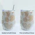 Glittering 12oz wine tumbler in silver and champagne gold rhinestone with two lid options - Cow Pattern Champagne