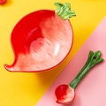 Carrot-shaped ceramic vegetable salad bowl and spoon set in vibrant red glaze - Carrot