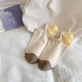 Women's low-cut cotton socks with yellow moon embroidery and color-block design - One Size / Milk Tea and Yellow