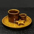 Brown speckled ceramic aromatherapy tray set with geometric pattern and star-shaped holder - Kiln Yellow