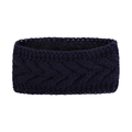 Close-up of navy blue cable knit headband with warm black fleece lining texture - Navy Blue