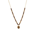 Gold double-layered necklace with tiger stone beads and a brown oval gemstone pendant - Gold Chain Tiger Eye Oval Pendant Style (4#)