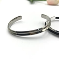 Minimalist silver and black inlay stainless steel cuff bracelets for couples - V-Shape Silver