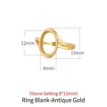 925 silver oval ring base in antique gold finish for 8x12mm stone inlay with dimensions - 8X12mm / Antique Gold