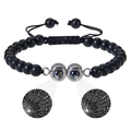 Detail of 6mm natural stone beads and dual projection stones showing I Love You in 100 languages - Matte Stone