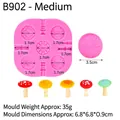 Pink silicone mushroom mold with colorful DIY fondant and clay finished samples - Medium (B902) / 6.8x6.8x0.9cm / Pink