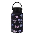 650ml matte black vacuum sports bottle with colorful bow prints and rotating handle - Black Bowknot Print