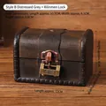 Retro grey wooden jewelry box with bronze metal lock and detailed size measurements - Style B Distressed Gray Color With Xilinmen Lock.
