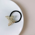 Punk style ponytail cuff with gold hollow butterfly and crystal on black elastic band - FA2657 Gold Hollow Butterfly