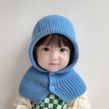 Sciarpa con cappuccio in maglia azzurra per bambini con bottoni e trama intrecciata - 48-52CM (Consigliato 2-6 Anni) / Celeste