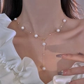 Y-Shape Gold Mixed Size Pearl Necklace