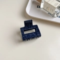 Pinza para el pelo en acetato azul denim con textura de tela para peinados moda - Cuadrado Pequeño Azul Marino