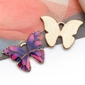 Bunte Schmetterlings-Anhänger aus Legierung mit lila Emaille für DIY-Schmuckherstellung - Violetter Bedruckter Schmetterling (21x15 mm)