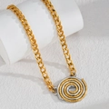 18K gold stainless steel industrial spiral pendant necklace with textured cubic chain - Stainless Steel / Bicolor Gold Silver Spiral Necklace (N2172)
