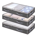 Set of 3 grey non-woven underbed storage bags with clear windows and handles - 100x50x15cm / Embossed Style / Gray