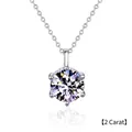 Round cut 2 carat moissanite 925 silver necklace with classic six-prong crown setting - 2 Carat White Moissanite/White Gold
