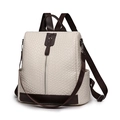 Beige woven PU leather backpack for women with brown trim and adjustable straps - Woven Beige