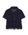 Dettaglio del cardigan in maglia blu navy con orlo a frange e trama traforata - Taglia S / Top / Blu navy