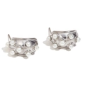 Silver crescent hoop earrings with white pearls in stainless steel for women - Silver